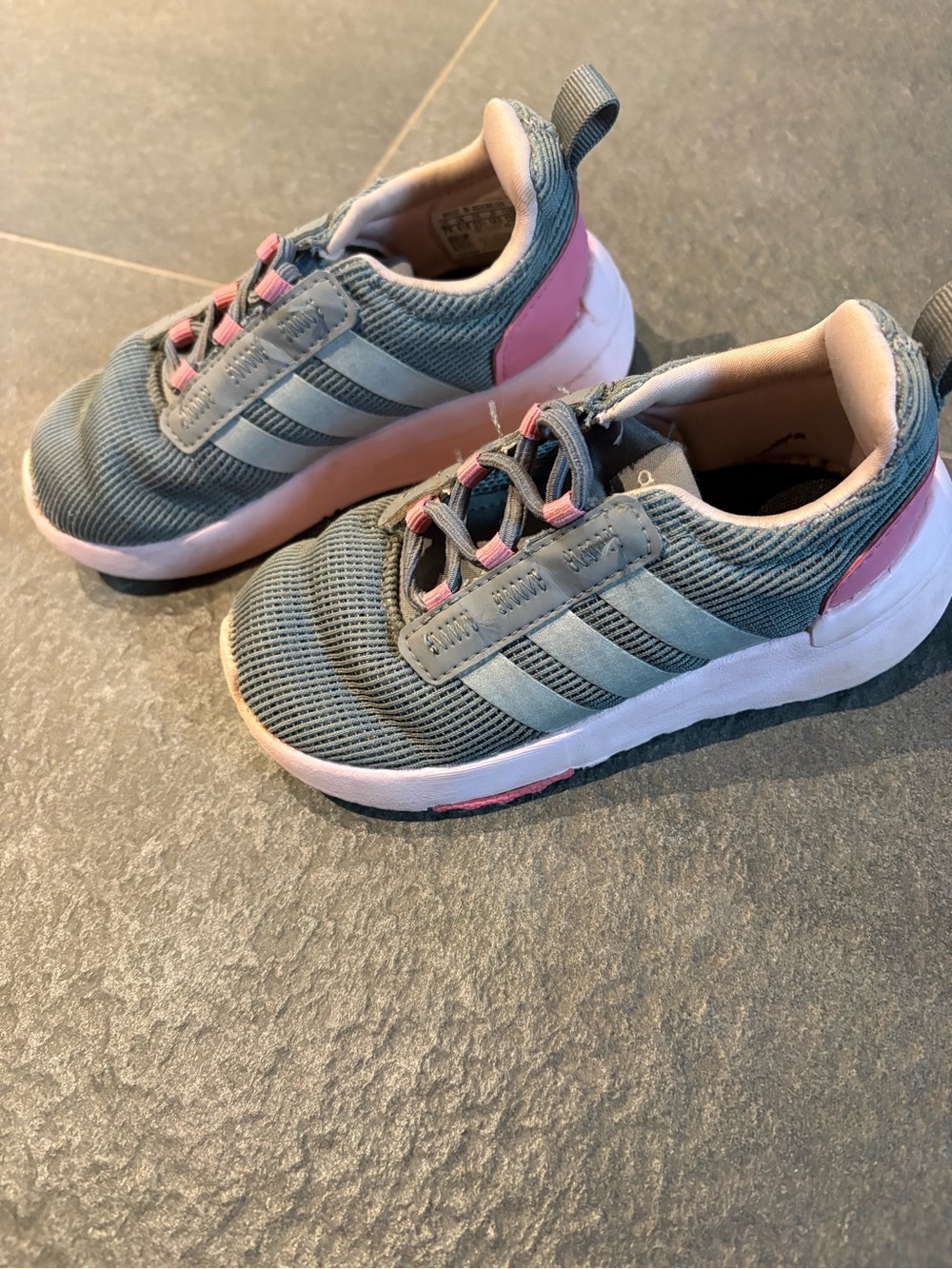 adidas Kids Gray and Pink Lightweight Sneakers